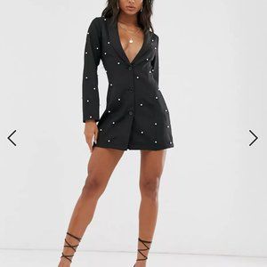 Saint Genies pearl embellished blazer dress in black